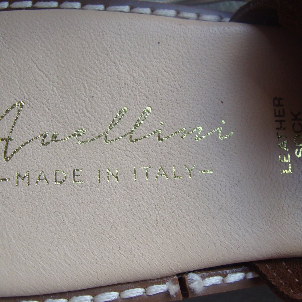 Avellini Sandal Women's Size 9 Italy Brown Suede Gold Buckle Flat Square Toe - Picture 5 of 7
